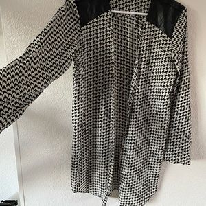 LEATHER DETAIL Houndstooth shirt&jacket
